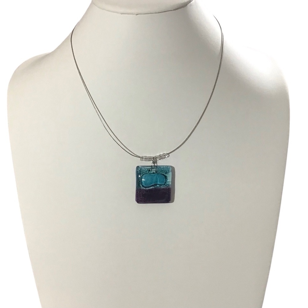 Abstract Charm Necklace Acrylic Square Clear Beads Wire Bubbles Fashion Jewelry